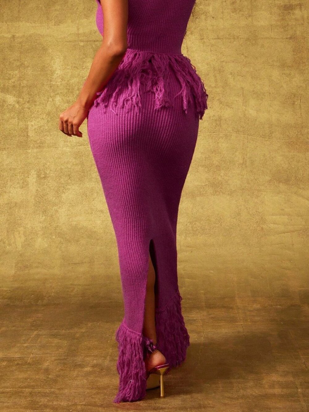 Hot Pink Elegant Women's Hem Rib Waistband Maxi Skirt - Picture 2 of 5